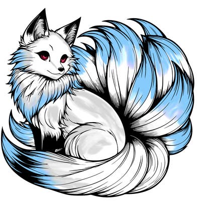 realistic detailed 9 tailed anime fox