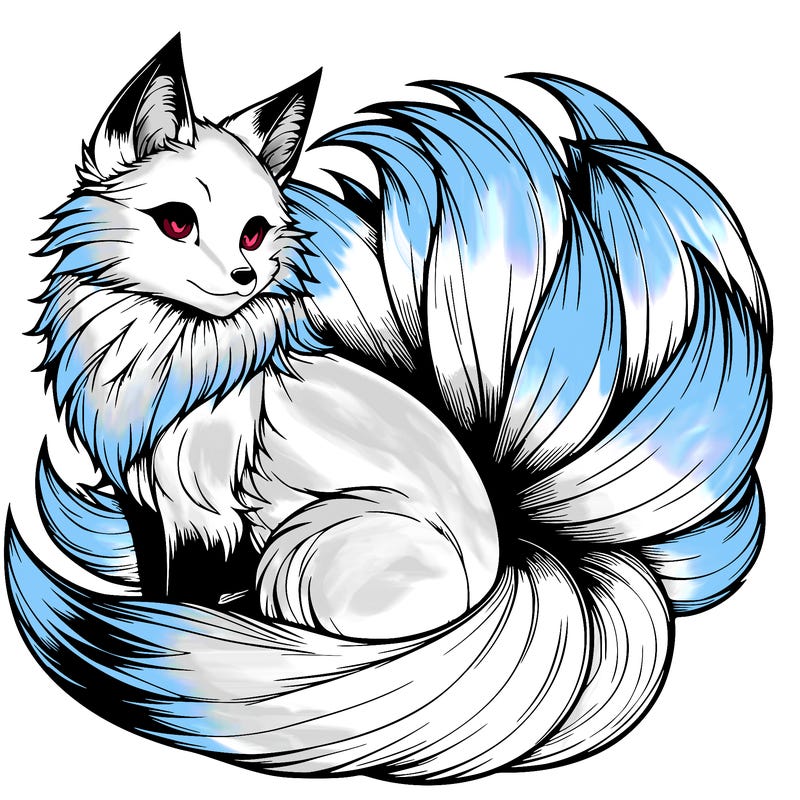 realistic detailed 9 tailed anime fox