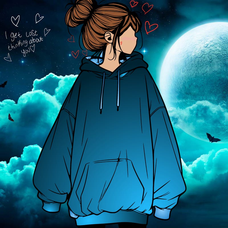 realistic girl with a oversized sweatshirt on and a bun