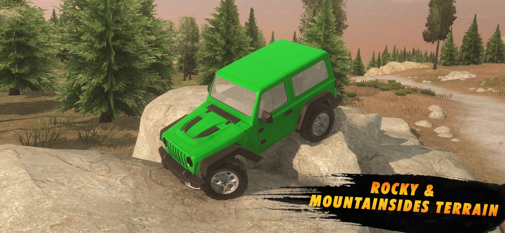 Real Offroad 4x4 Mud Trucks - Green 4x4 truck climbing steep rocky mountainside terrain