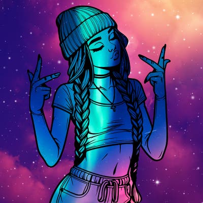 realistic teenage girl with braids and a beanie and crop top doing 🫶🏼