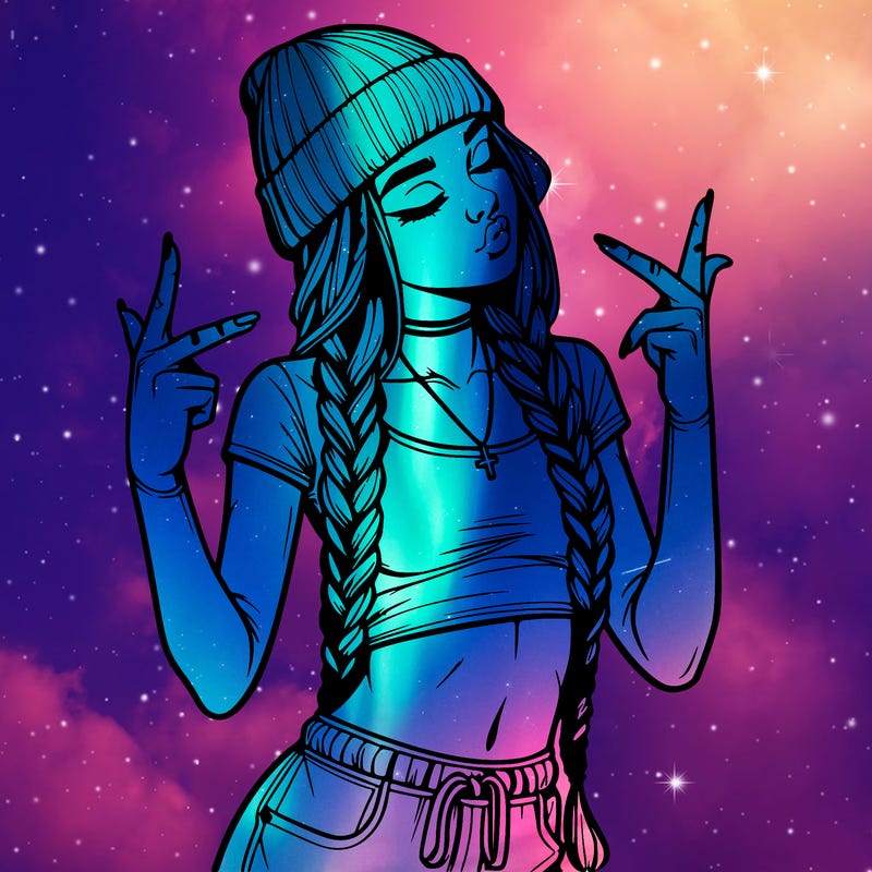 realistic teenage girl with braids and a beanie and crop top doing 🫶🏼