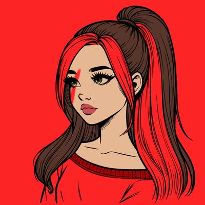 realistic girl with a high ponytail