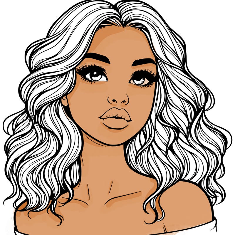 realistic girl with wavy hair and lips