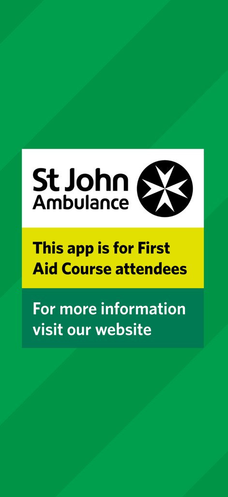 Tela de apresentação do aplicativo St John Ambulance First Aid Fast para participantes do curso
