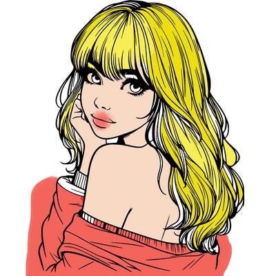 realistic girl with bangs looking over her shoulder