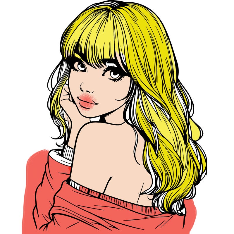 realistic girl with bangs looking over her shoulder