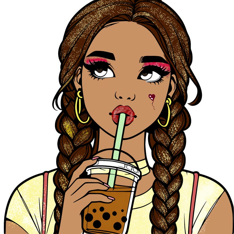 realistic girl with braided hair drinking boba