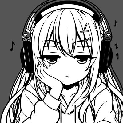 tired anime girl with head phones