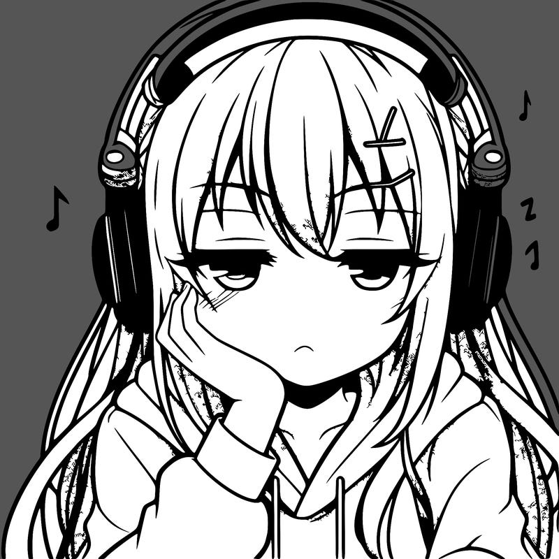 tired anime girl with head phones
