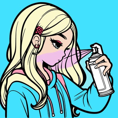 a realistic girl spray painting