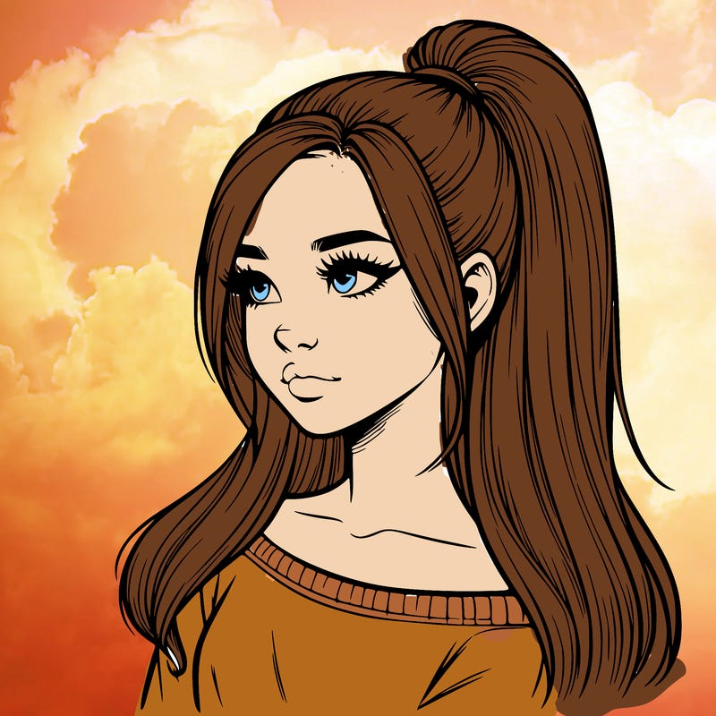 realistic girl with a high ponytail