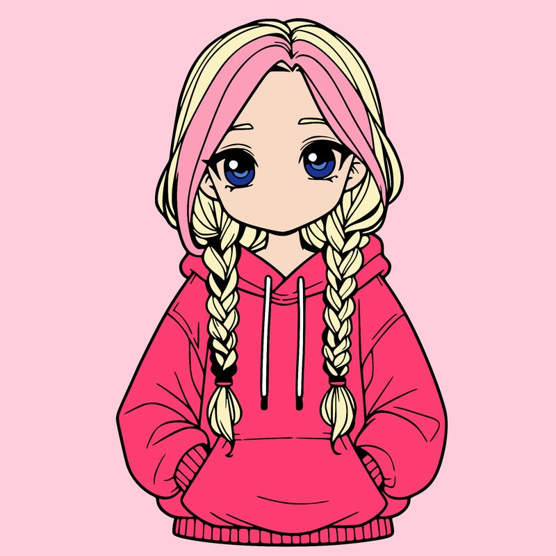 a realistic girl with a oversized hoodie and she has braids