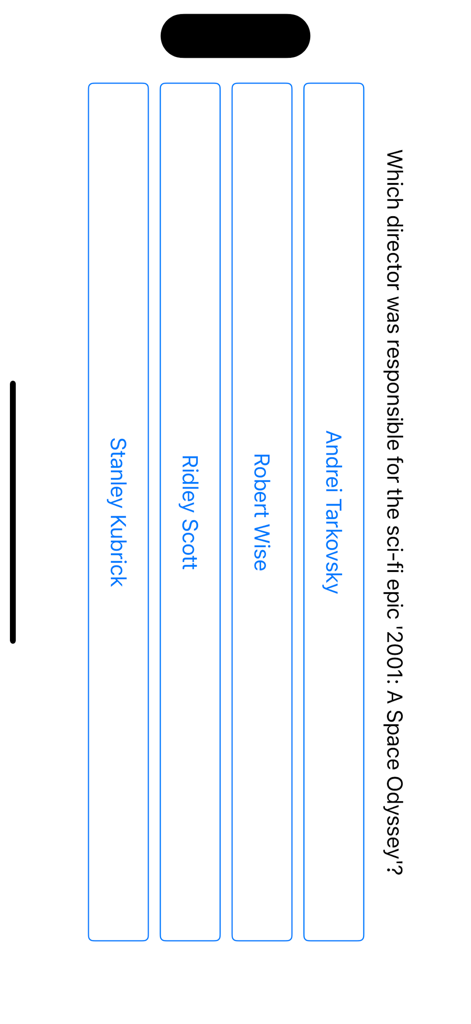Movie Quiz Trio - Una pregunta de trivia de directores de cine en la aplicación móvil Movie Quiz Trio