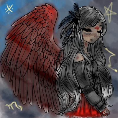 realistic girl with bird wings and some feathers in her hair