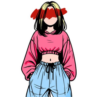 realistic girl faceless with baggy pants and a crop top