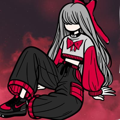 a girl with baggy pants and a crop top with long hair