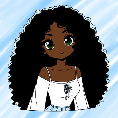 a black anime girl with long afro hair