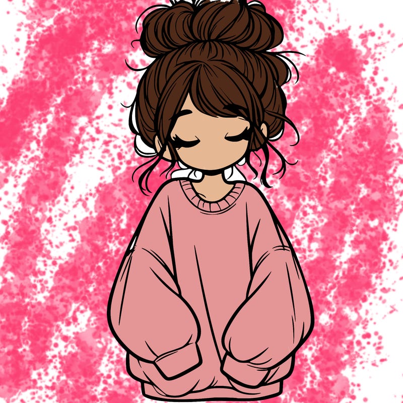 girl with baggy sweatshirt and messy bun