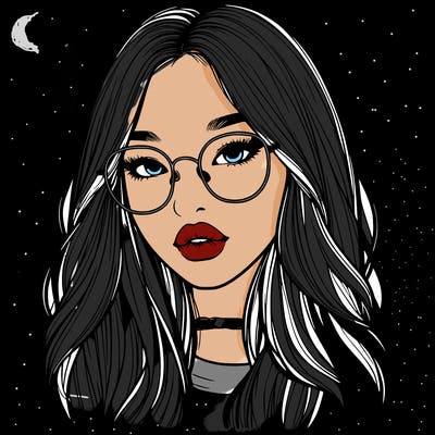 realistic korean girl with long hair, glasses and big lips