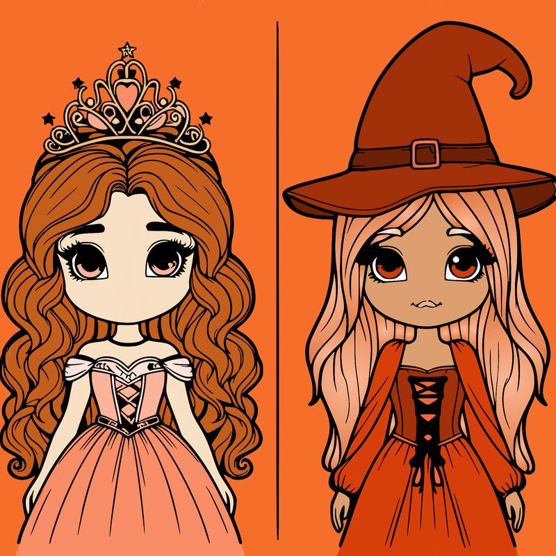 two realistic girls one princess one witch
