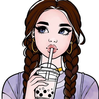 realistic girl with braided hair drinking boba