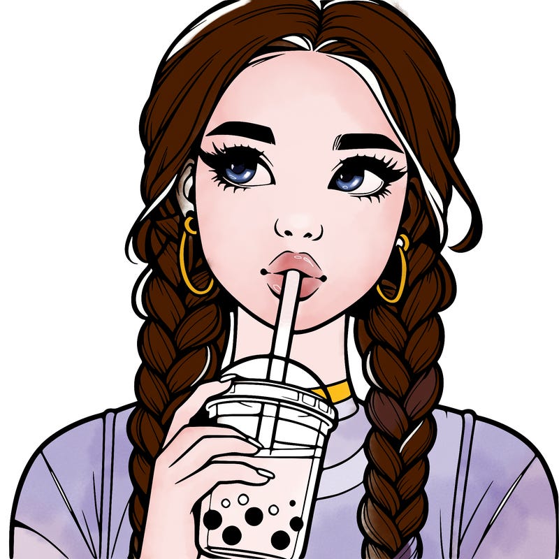realistic girl with braided hair drinking boba