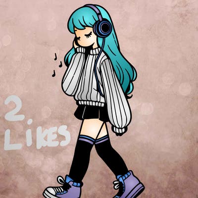 girl with leg warmers and long sweater and sneakers listening to music