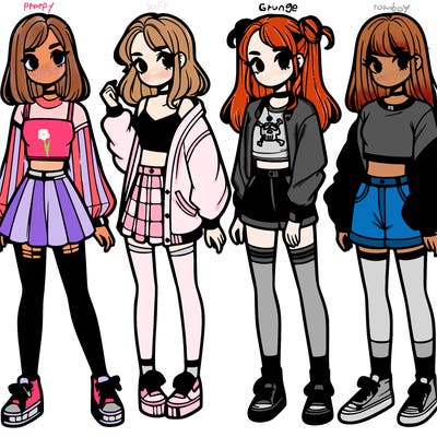 one girl with crop-top shirt and a jacket with a skirt, long socks and another girl with a shirt and pants with a jacket