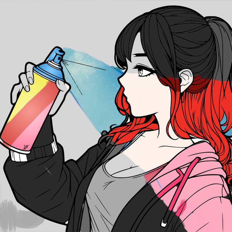 a realistic girl spray, painting