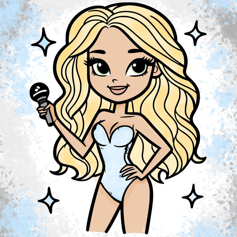 blonde popstar in a sparkly bodysuit