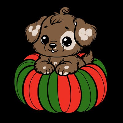 cute little puppy in a pumpkin