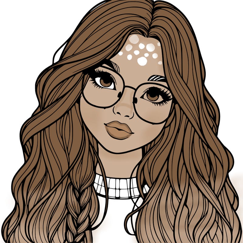 girl with long hair and freckles and glasses realistic