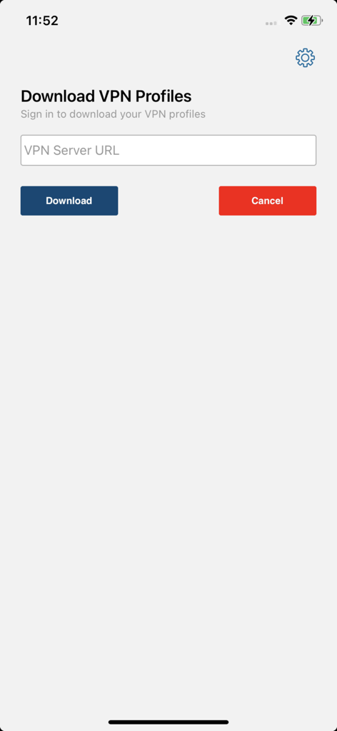 HPE Virtual Intranet Access - Screen for downloading VPN profiles in the HPE Virtual Intranet Access app.