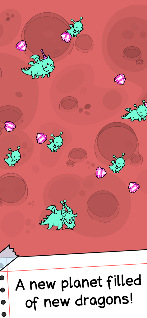 Turquoise mutant dragons and pink gems on a red alien planet surface in Dragon Evolution Merge Beast