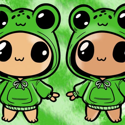 cute little frog girl in a frog hoodie