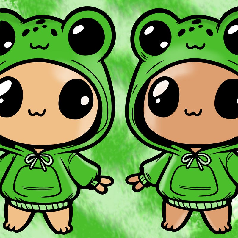 cute little frog girl in a frog hoodie
