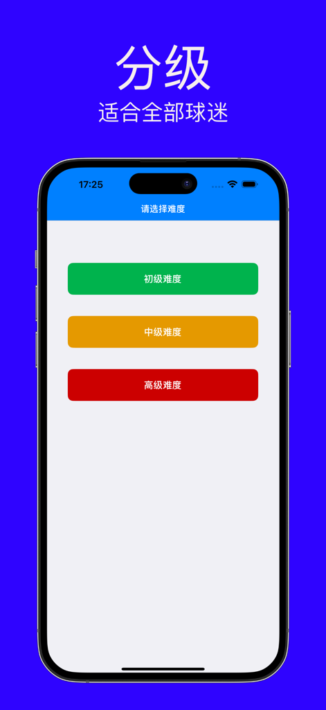 球迷猜猜猜 - NBA知识问答 - NBA trivia app screen showing three difficulty levels for beginner intermediate and advanced players
