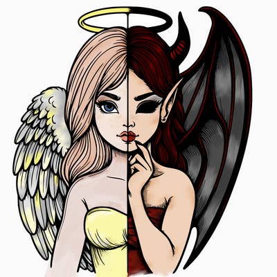 realistic angel half demon