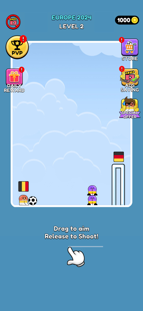 Gameplay de Soccer Game Score a Goal mostrando um nível de quebra-cabeça baseado em física