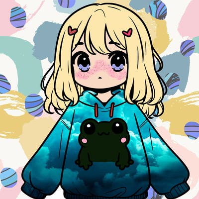 girl wearing frogging sweatshirt