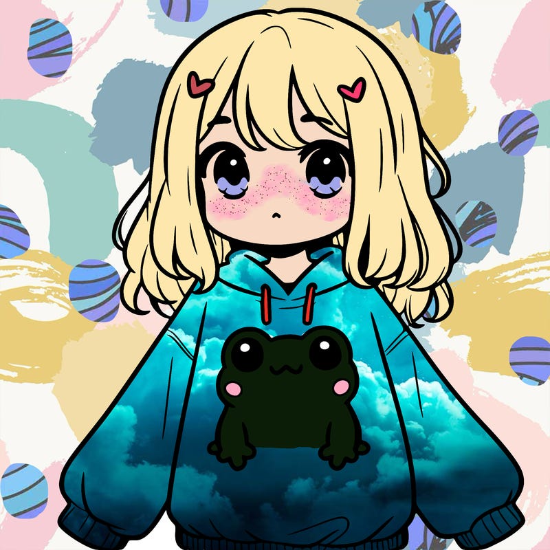 girl wearing frogging sweatshirt