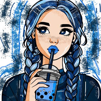 realistic girl with braided hair drinking boba