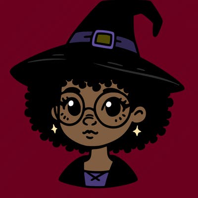 a black person who is a witch and has glasses