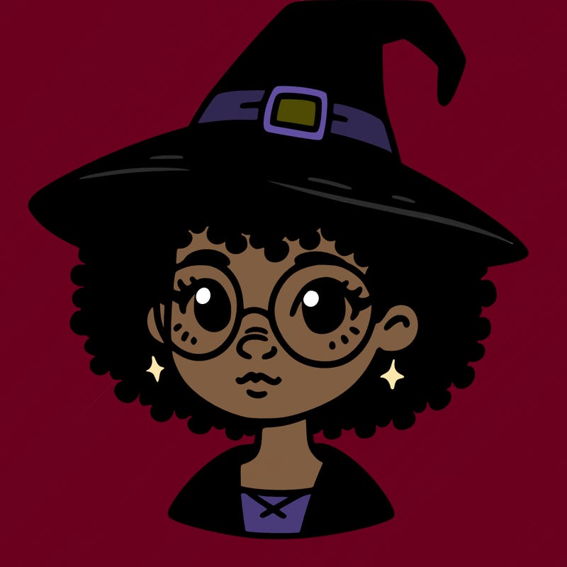 a black person who is a witch and has glasses