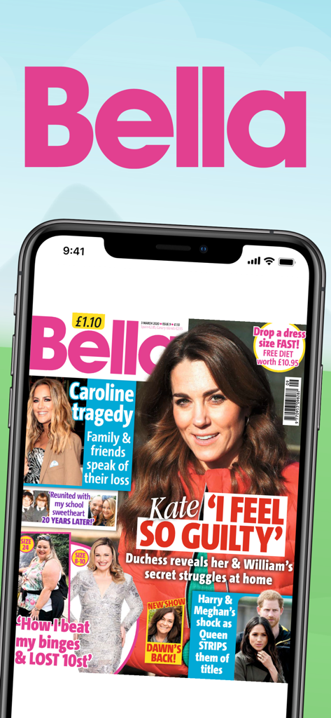 Bella Magazine - Smartphone displaying the Bella Magazine digital cover with Kate Middleton and royal family news