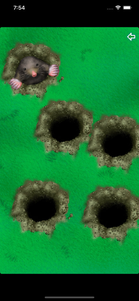 Play, Cat, Play - Whack-A-Mole game mode for cats featuring a mole popping out of its hole on a green field.