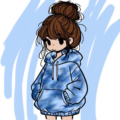 girl with baggy sweatshirt and messy bun