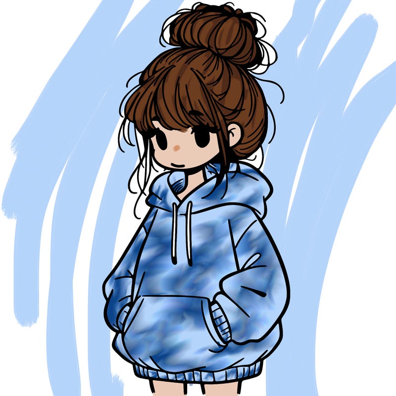 girl with baggy sweatshirt and messy bun