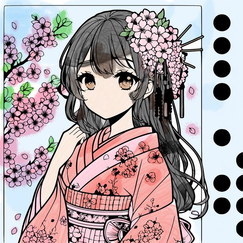 a beautiful anime girl is a. cherry blossom kimono